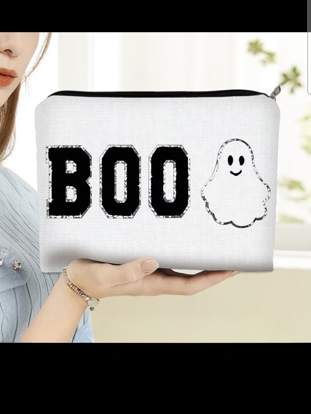 'BOO' Ghost Print Zipper Pouch